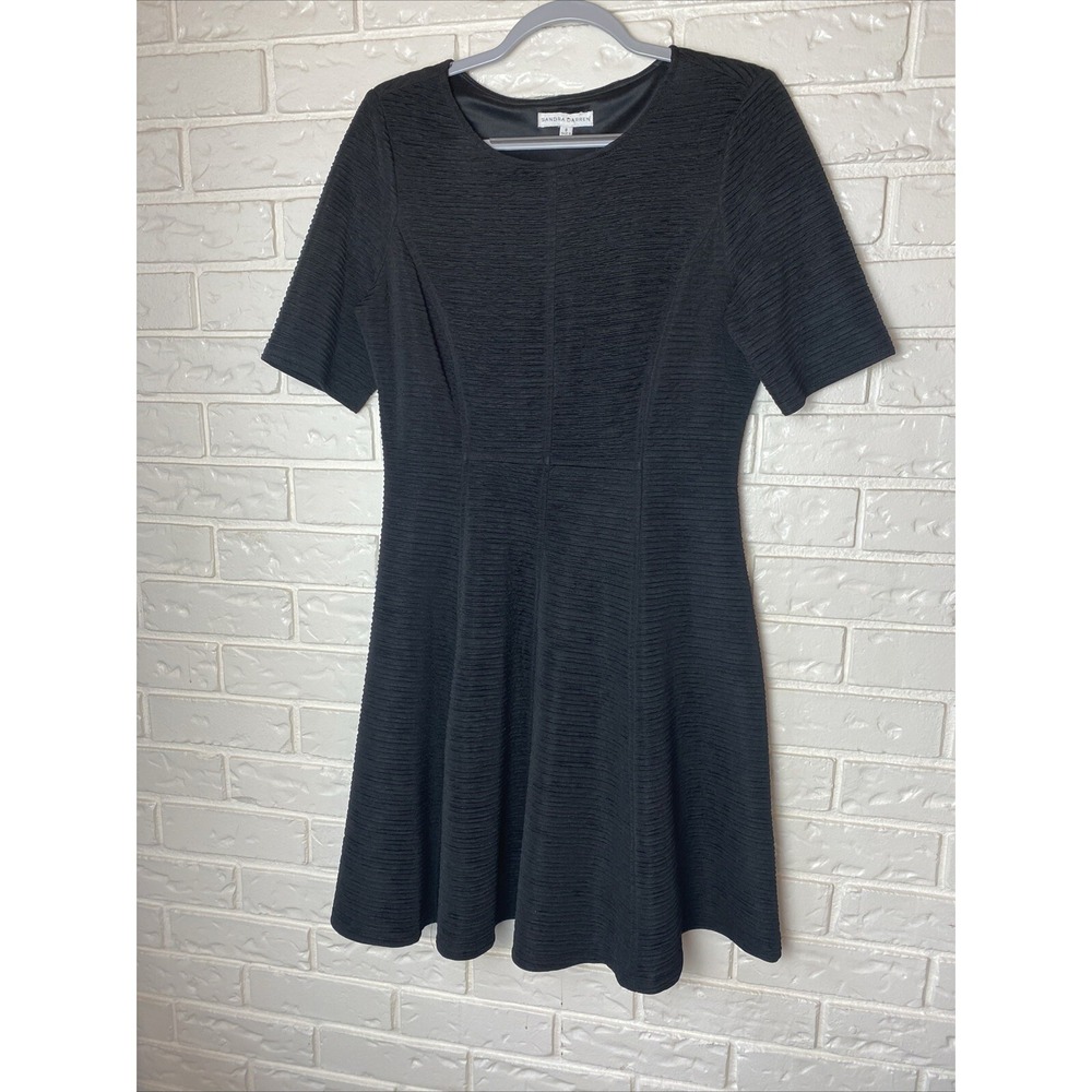 Sandra Darren Womens Dress Black Size 8 Fit & Flare Knee Length Short Sleeve